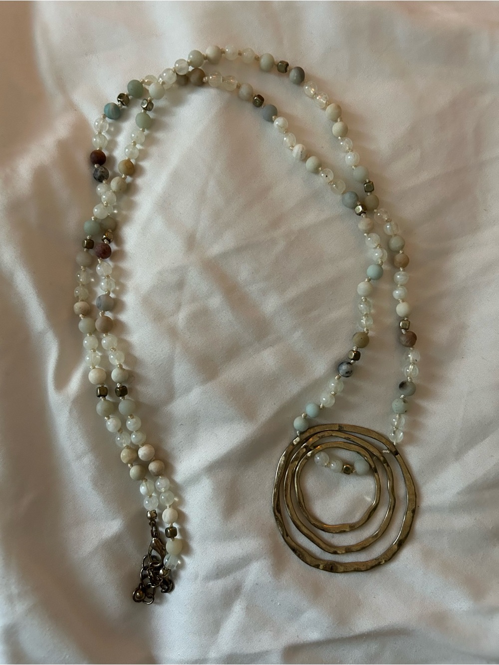 Multi-Stone Beaded Necklace with Gold-Tone Concentric Circle Pendant